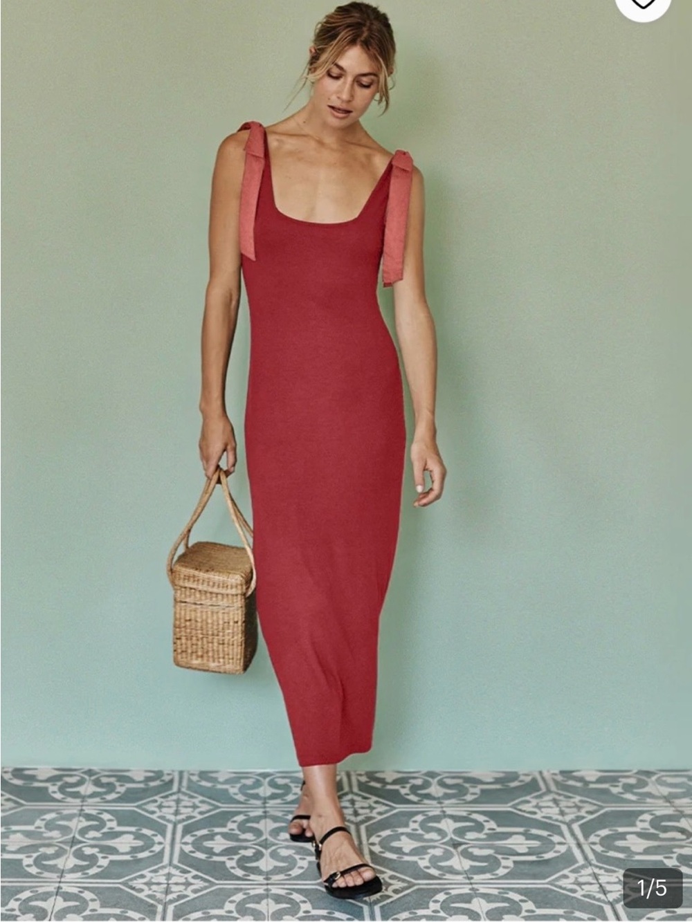 SUMMERSALT POPLIN RIBBED TIE SHOULDER MAXI DRESS
